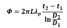 ブライン搬送用の配管の伝熱量を求める式 D2/D1
