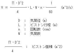 ピストン押しのけ量を求める式