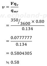 比体積vを求める計算式に数値代入